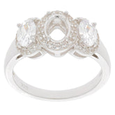 Sterling Silver Semi Mount Ring Setting Oval OV 7X5mm 6x4mm Three Stone Halo - Syzjewelry